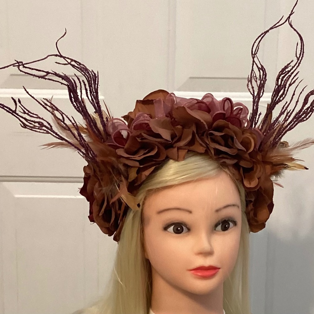 Whimsical Headpiece/Fascinator Dark Dusty Rose Flowers
